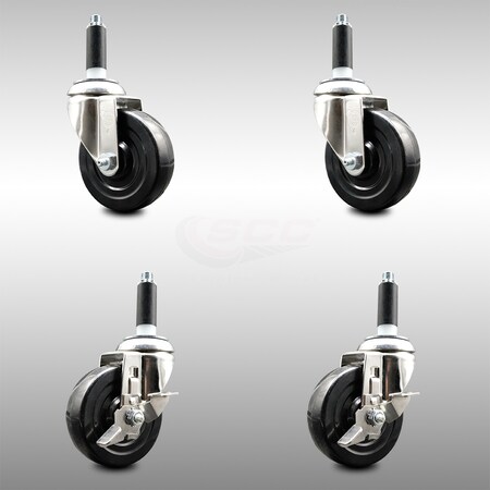 Service Caster 4 Inch 316SS Soft Rubber Swivel 3/4 Inch Expanding Stem Caster Brake SCC, 2PK SCC-SS316EX20S414-SRS-2-TLB-2-34